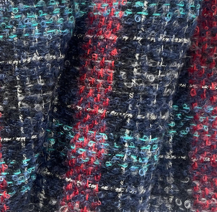 Couture Ethereal Scarlet & Turquoise Mohair Blend Bouclé (Made in Italy)