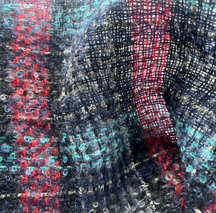 Couture Ethereal Scarlet & Turquoise Mohair Blend Bouclé (Made in Italy)