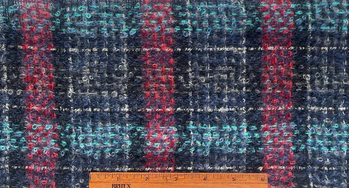 Couture Ethereal Scarlet & Turquoise Mohair Blend Bouclé (Made in Italy)