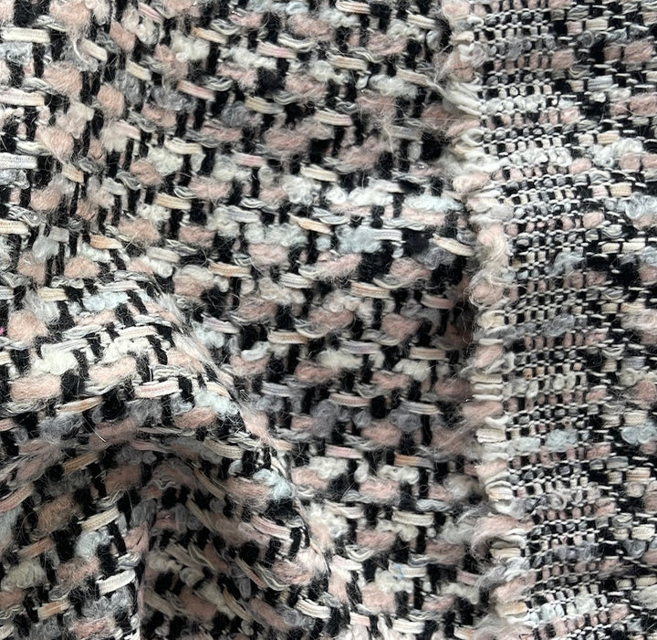 Ferragamo Pale Shell Pink, Obsidian & Fog Cotton Blend Bouclé (Made in Italy)