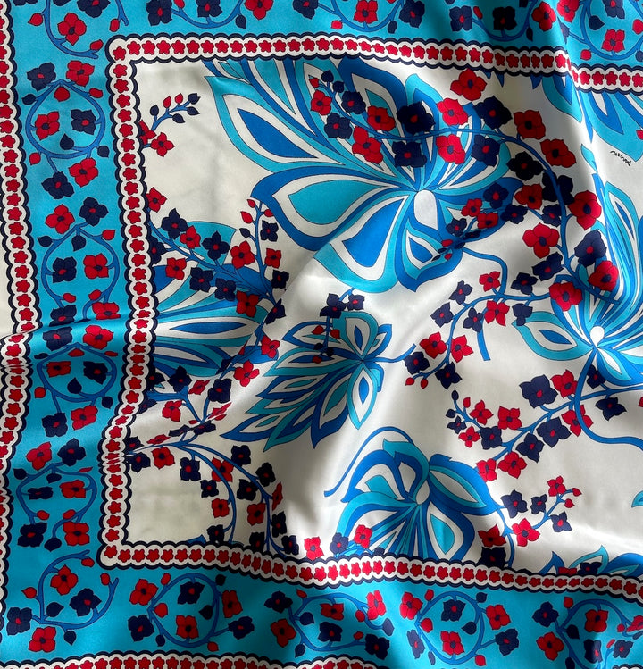 28" Panel - Signature Parosh Two Scarves Blueberry Summer Sky Silk Crepe de Chine (Made in Italy)