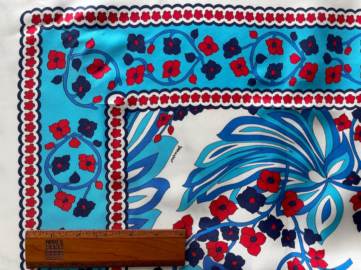 28" Panel - Signature Parosh Two Scarves Blueberry Summer Sky Silk Crepe de Chine (Made in Italy)