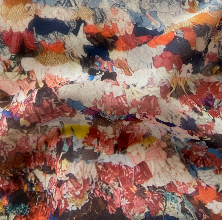 Semi-Sheer Sunset Desert Mountains Silk Chiffon (Made in Italy)