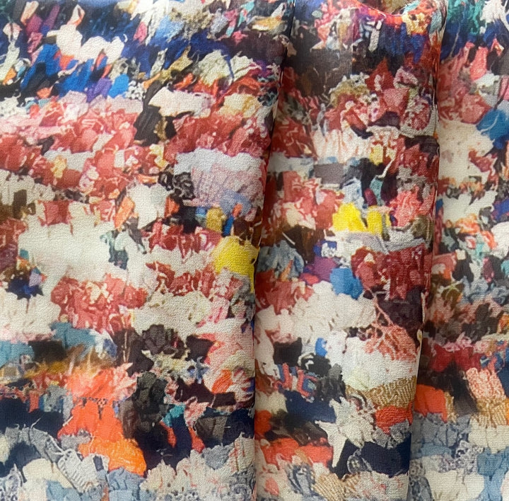 Semi-Sheer Sunset Desert Mountains Silk Chiffon (Made in Italy)
