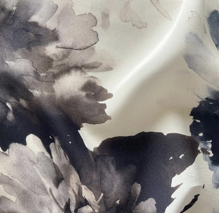 Semi-Sheer Floral Storm Clouds Silk Chiffon (Made in Italy)
