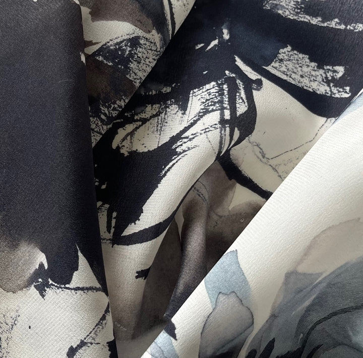 Semi-Sheer Floral Storm Clouds Silk Chiffon (Made in Italy)