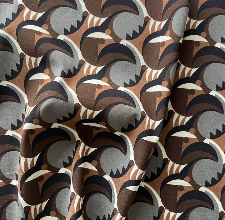 Toothy Café au Lait Art Deco-Inspired Silk Crepe de Chine (Made in Italy)