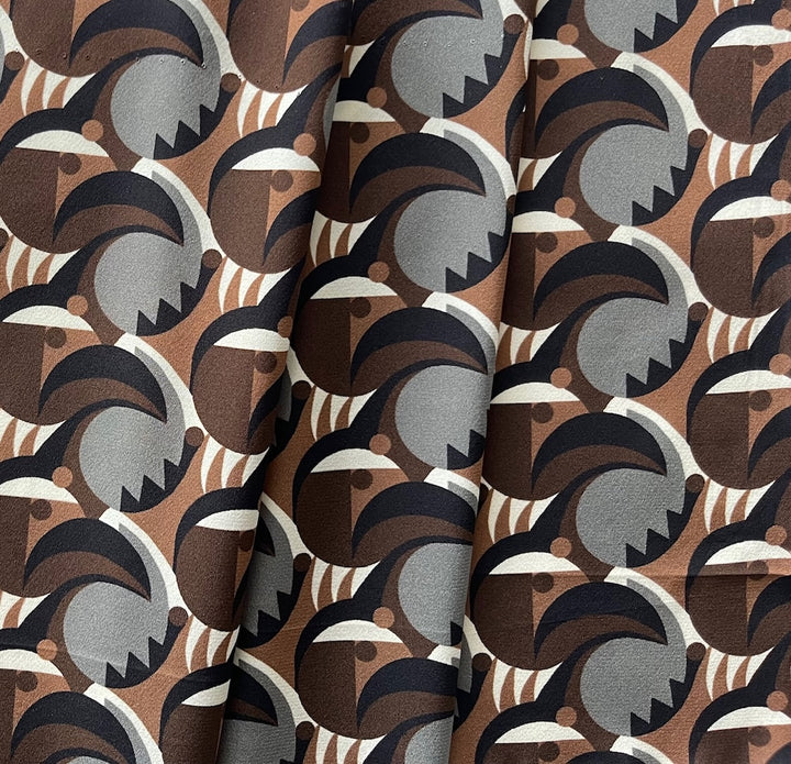 Toothy Café au Lait Art Deco-Inspired Silk Crepe de Chine (Made in Italy)