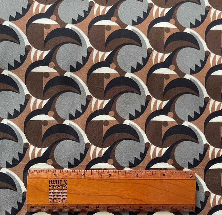 Toothy Café au Lait Art Deco-Inspired Silk Crepe de Chine (Made in Italy)