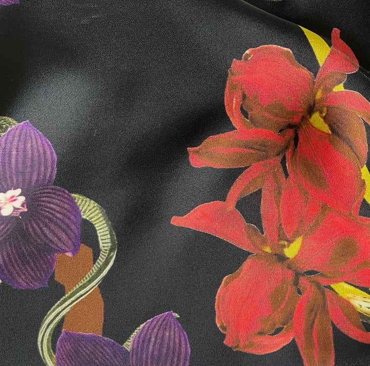 Etro Larger-Scale Butterflies & Orchids Silk Crepe (Made in Italy)