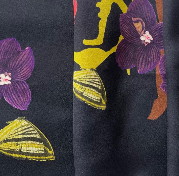 Etro Larger-Scale Butterflies & Orchids Silk Crepe (Made in Italy)