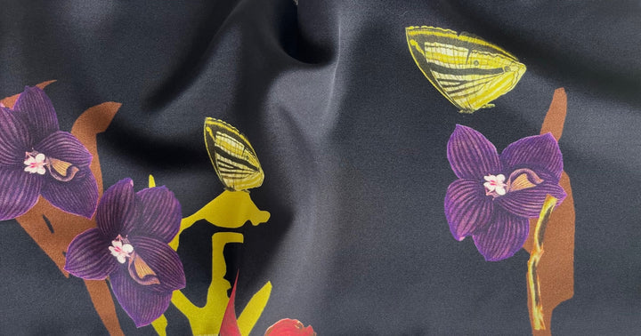 Etro Larger-Scale Butterflies & Orchids Silk Crepe (Made in Italy)