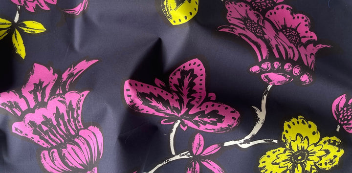 Large-Scale Flowering Artichokes on India Ink Navy Cotton Poplin (Made in Italy)