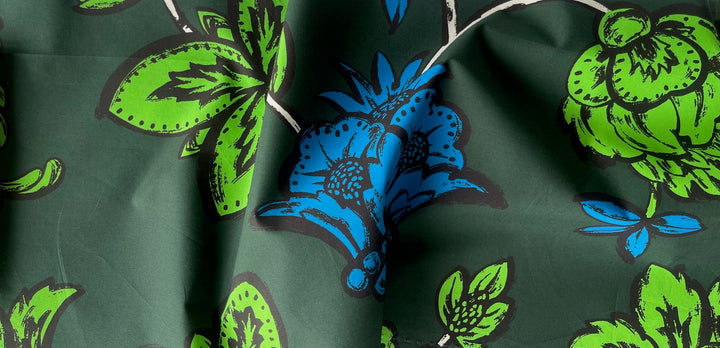 Large-Scale Flowering Artichokes on Hunter Green Cotton Poplin (Made in Italy)