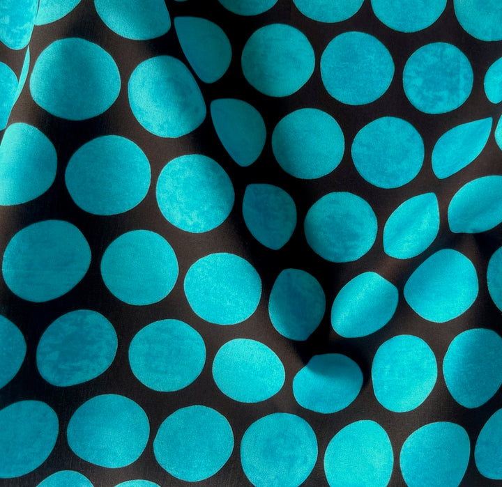 Vivid Turquoise Coin Dots on Espresso Cotton Poplin (Made in Italy)