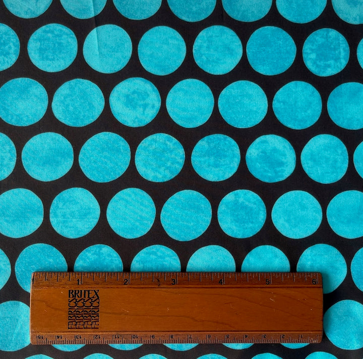 Vivid Turquoise Coin Dots on Espresso Cotton Poplin (Made in Italy)