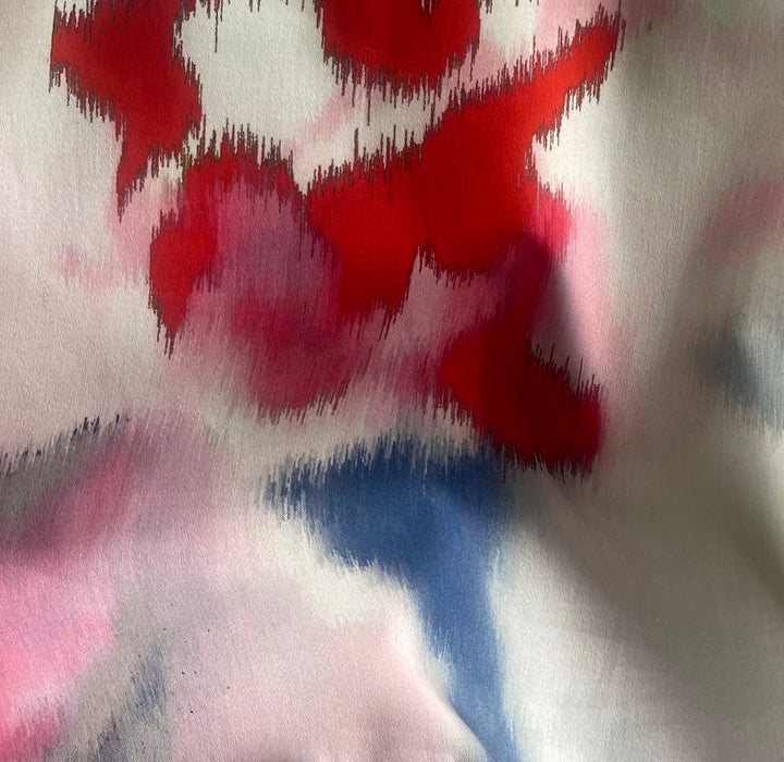Alberta Ferretti Hand-Painted Ikat-Style Stretch Cotton Sateen (Made in Italy)