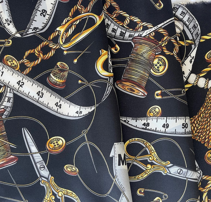Scattered Sewing Notions Black Polyester Twill (Made in Italy)
