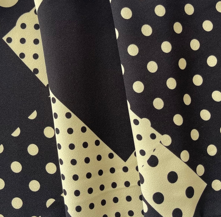 Ungaro Dots Galore on Black Rayon Viscose Crepe  (Made in Italy)