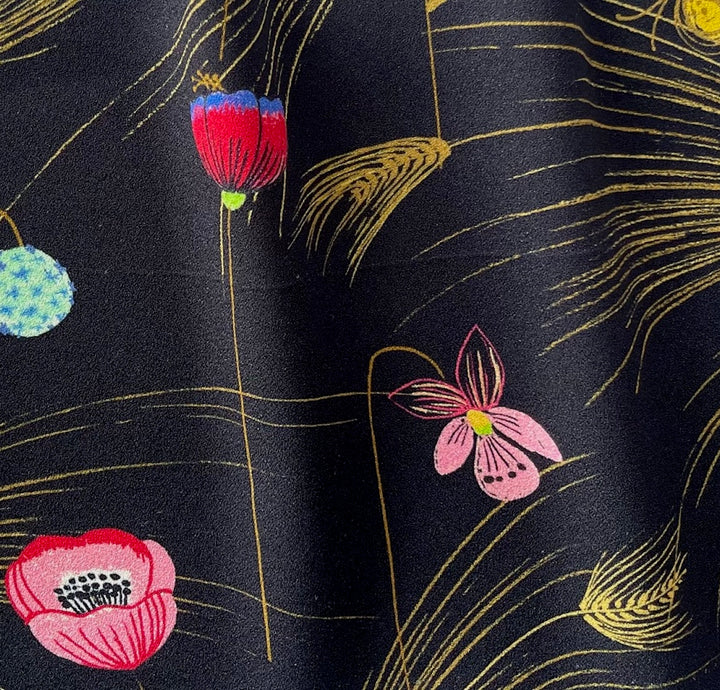 Fendi Flower Garden on Black Backed Rayon Viscose Crepe  (Made in Italy)