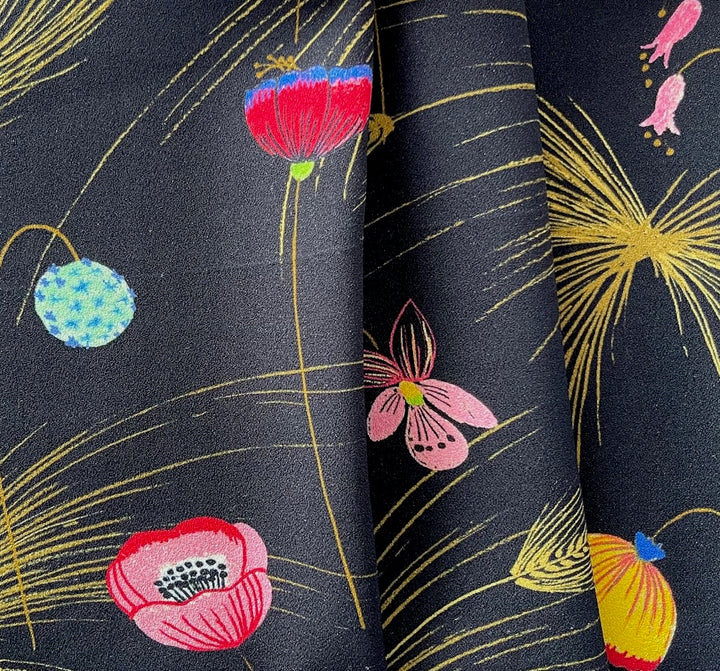 Fendi Flower Garden on Black Backed Rayon Viscose Crepe  (Made in Italy)