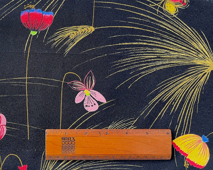 Fendi Flower Garden on Black Backed Rayon Viscose Crepe  (Made in Italy)