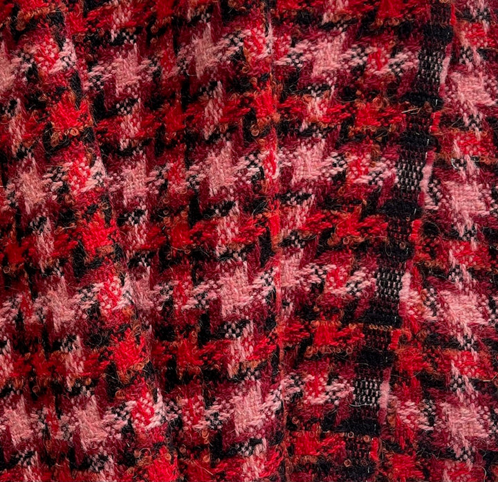 Etro Plaid Carnation & Merlot Wool Blend Bouclé (Made in Italy)