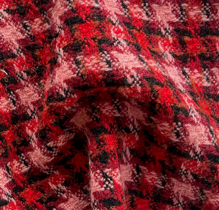Etro Plaid Carnation & Merlot Wool Blend Bouclé (Made in Italy)