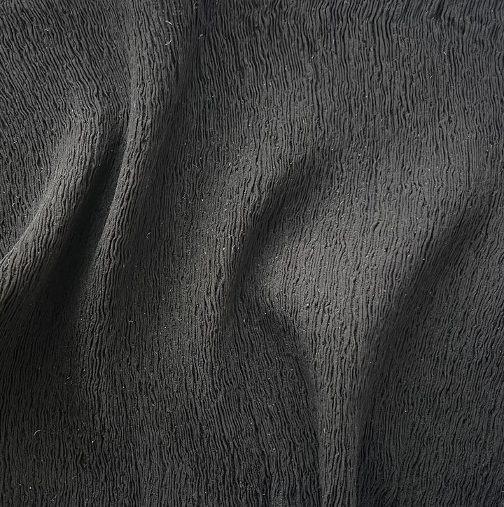 Chic Black Densely Crinkled Stretch Silk Crepe (Made in Italy)