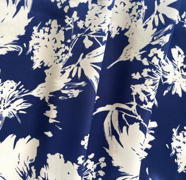 Silhouetted Queen Anne's Lace & Lilies Sapphire Silk Satin Charmeuse (Made in Italy)