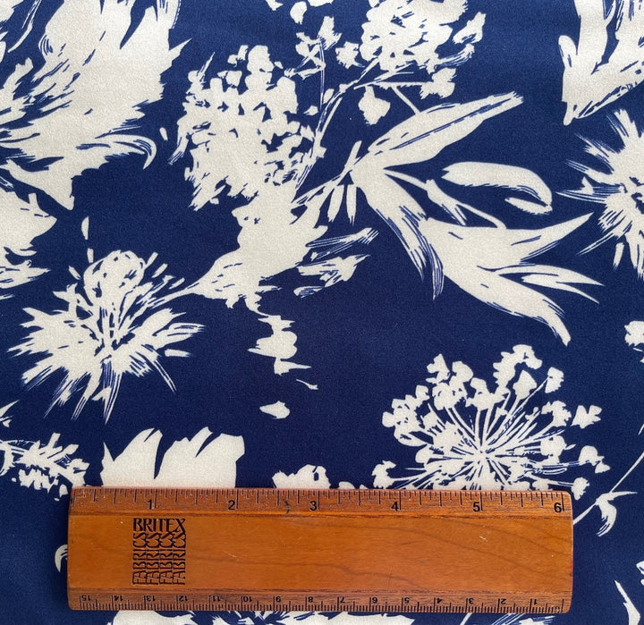 Silhouetted Queen Anne's Lace & Lilies Sapphire Silk Satin Charmeuse (Made in Italy)