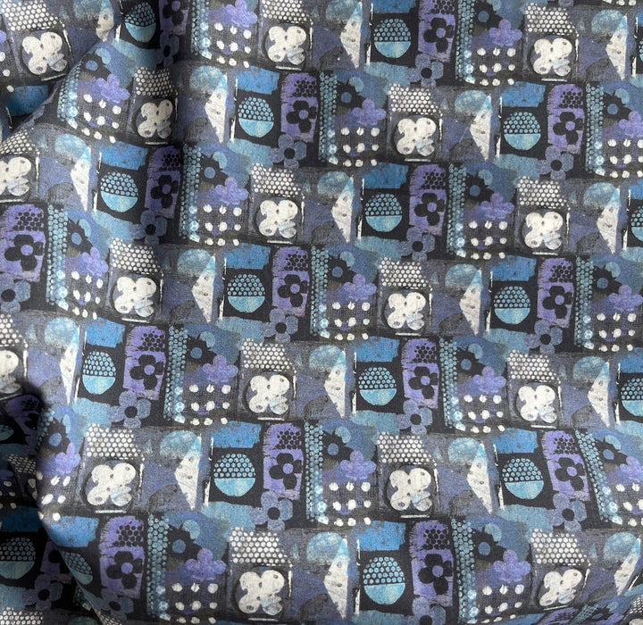 Woodblock Squares Blue Liberty of London Tana Cotton Lawn (Made in Italy)