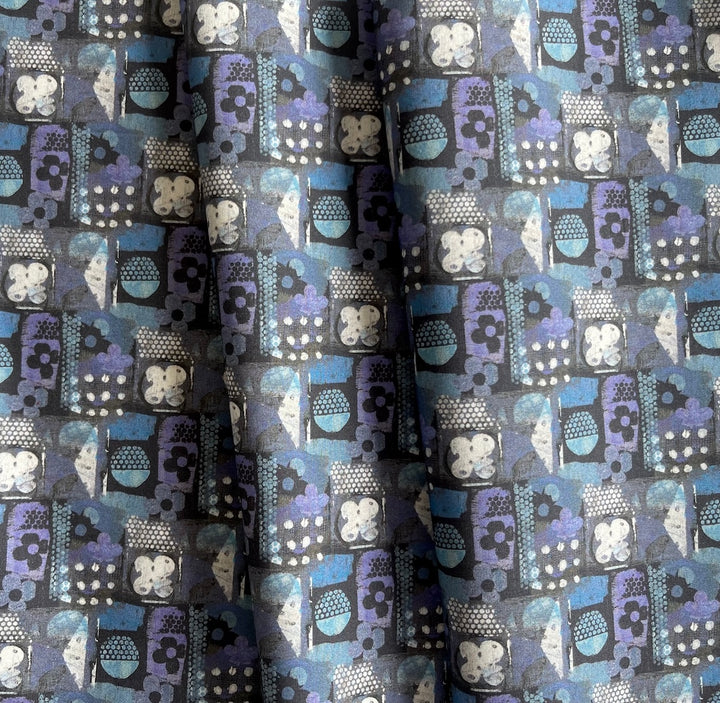 Woodblock Squares Blue Liberty of London Tana Cotton Lawn (Made in Italy)