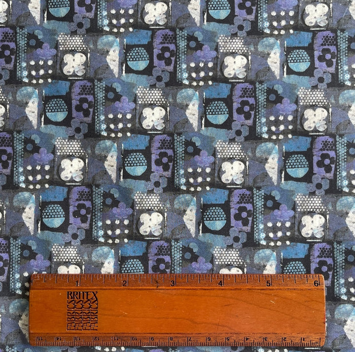 Woodblock Squares Blue Liberty of London Tana Cotton Lawn (Made in Italy)