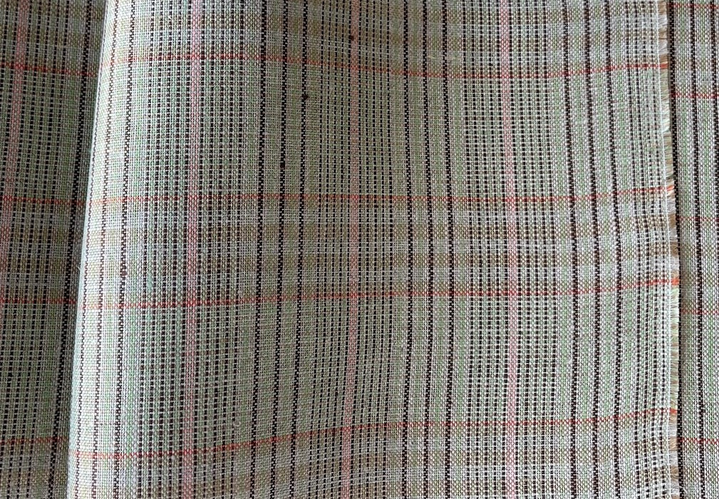 Mid-Weight Pistachio & Pale Salmon Plaid Linen (Made in Poland)