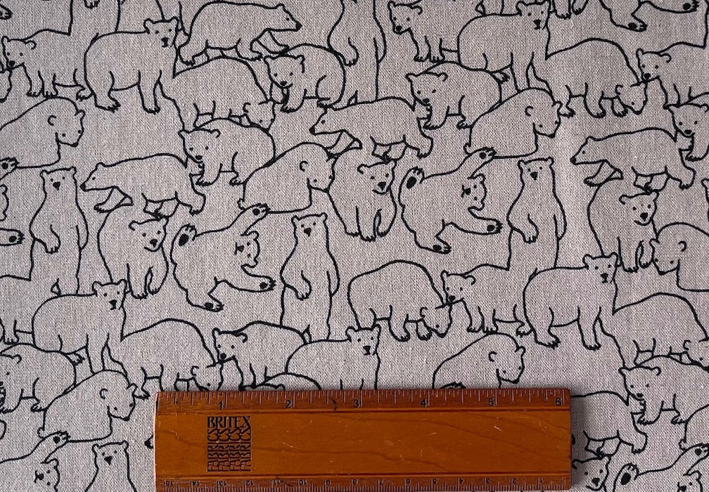 Playful Bears Frolicking on Pewter Light-Weight Cotton & Linen Canvas (Made in Japan)