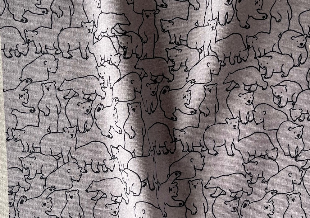 Playful Bears Frolicking on Pewter Light-Weight Cotton & Linen Canvas (Made in Japan)