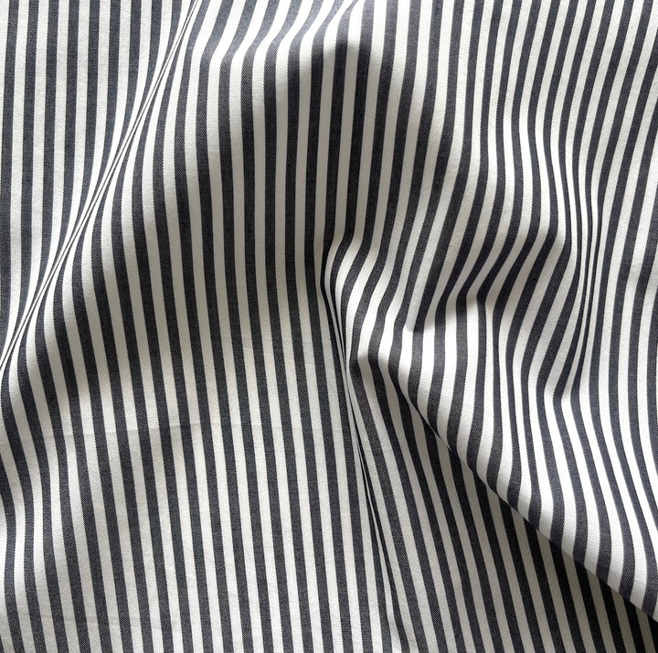 Traditional Black & White Striped Cotton Shirting (Made in Italy)