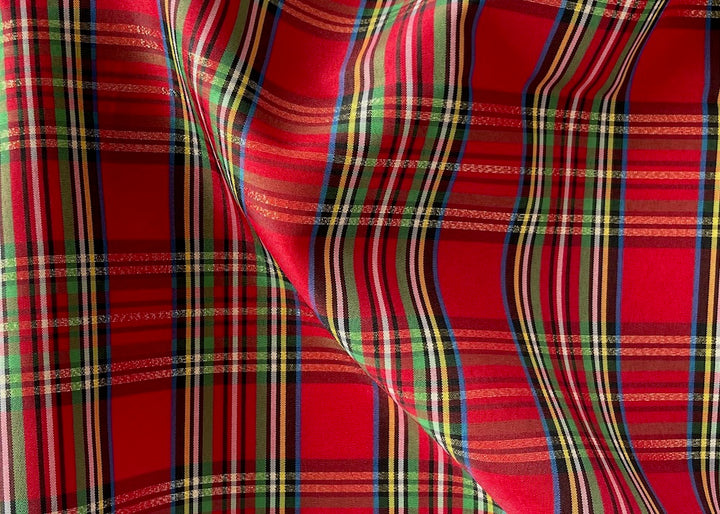 Yuletime Crimson & Gold Metallic Plaid Crisp Polyester Taffeta