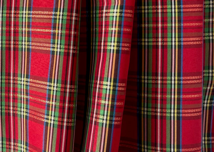 Yuletime Crimson & Gold Metallic Plaid Crisp Polyester Taffeta