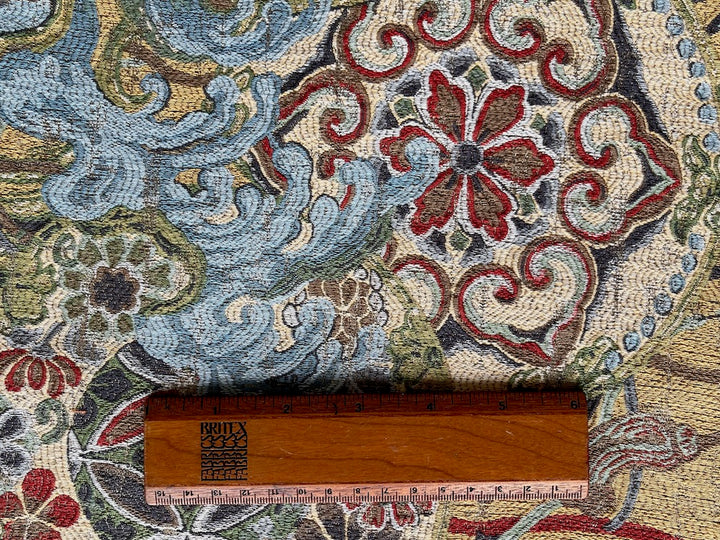 Bloomsbury-Influenced Peacock Feathers & Waves Viscose Blend Brocade Tapestry (Made in Turkey)