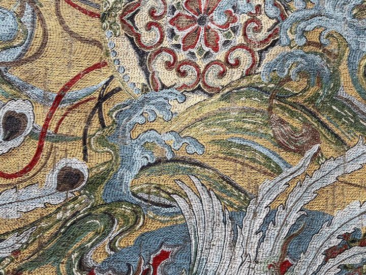 Bloomsbury-Influenced Peacock Feathers & Waves Viscose Blend Brocade Tapestry (Made in Turkey)