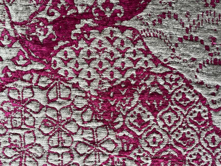 Plush Arabesque Tilework Fog & Fuchsia Chenille Velvet (Made in Turkey)