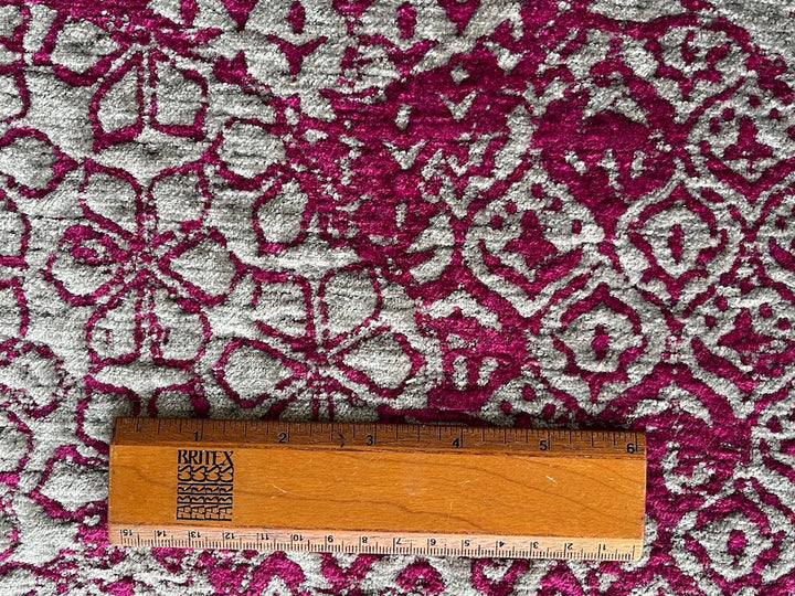 Plush Arabesque Tilework Fog & Fuchsia Chenille Velvet (Made in Turkey)