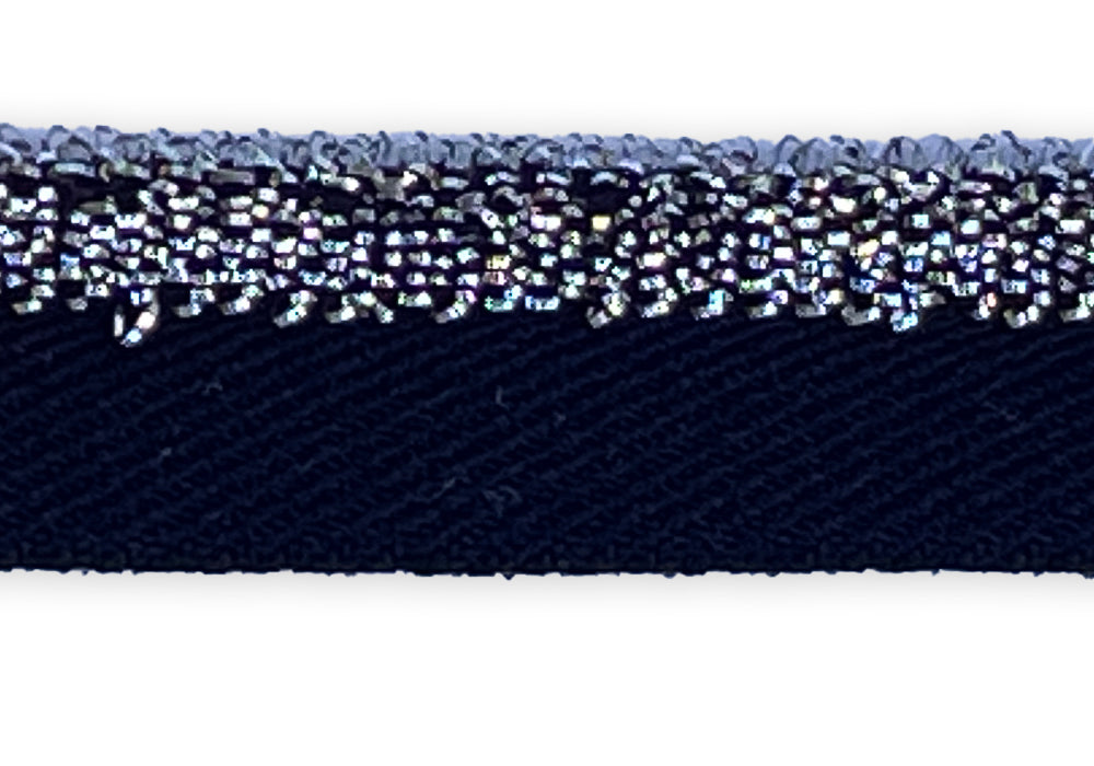 1/2" Metallic Gunmetal & Black Stretch Piping Trim (Made in England)