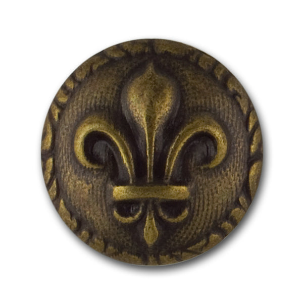 Fleur-De-Lys Antique Brass Metal Button