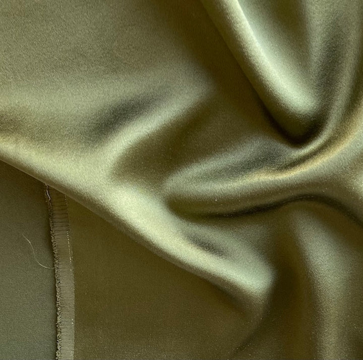 Saturated Olive Green 4-Ply 40 mm Crepe-Back Silk Satin (Made in Korea)