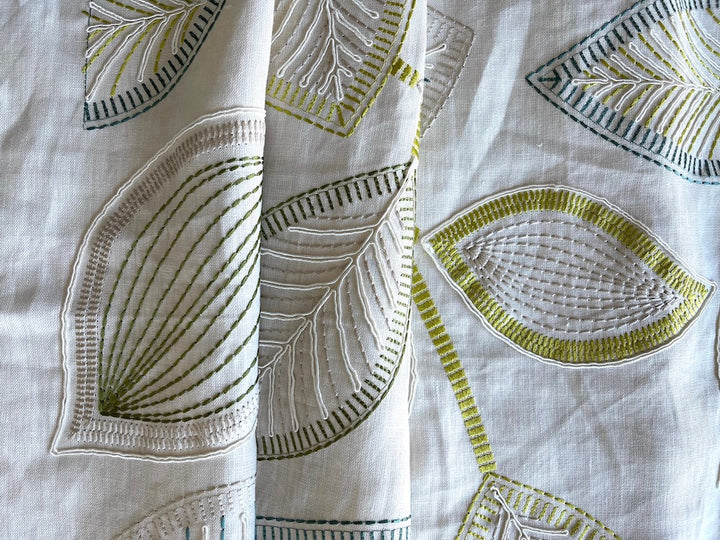 Exquisite Embroidered Leaves Natural Cotton & Linen (Made in India)