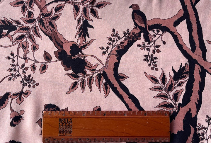 Floral Cedar Wood & Dogwood Pink Matte Silk Satin Charmeuse (Made in Italy)