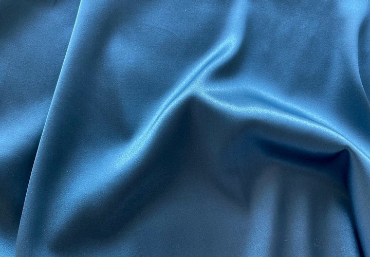 Cool Steel Blue Stretch Silk Satin Charmeuse (Made in Italy)